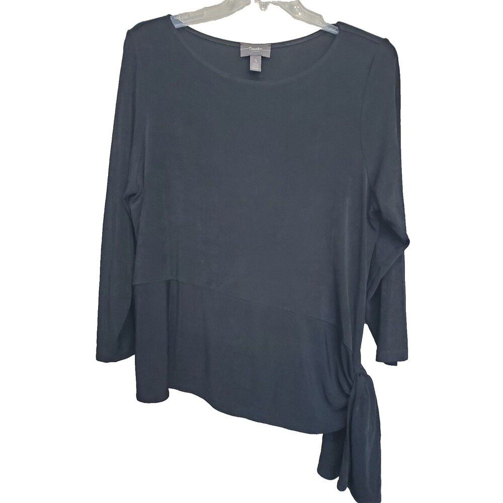 Chico's Travelers Black Slinky Knit Side-Tie Asymmetric Hem Blouse Size 3 (XL)